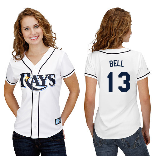 Heath Bell #13 mlb Jersey-Tampa Bay Rays Women's Authentic Home White Cool Base Baseball Jersey